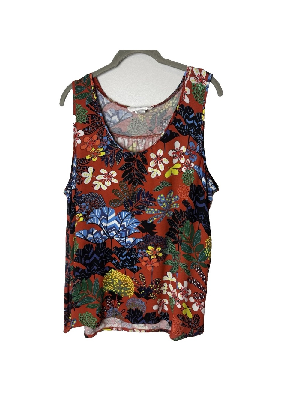 Workshop Sleeveless Blouse Plus Size 1X Top Floral Scoop Neck Mixed Material